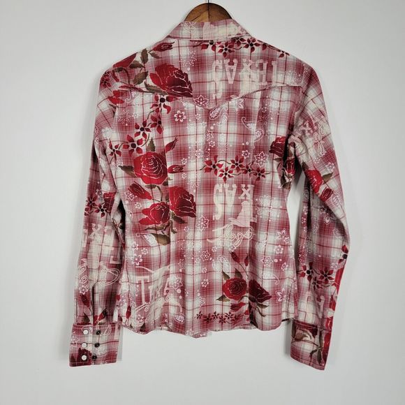 Johnny Cotton Women's Size 2 Rose Red Plaid Button Up Pearl Snaps - Picture 5 of 5